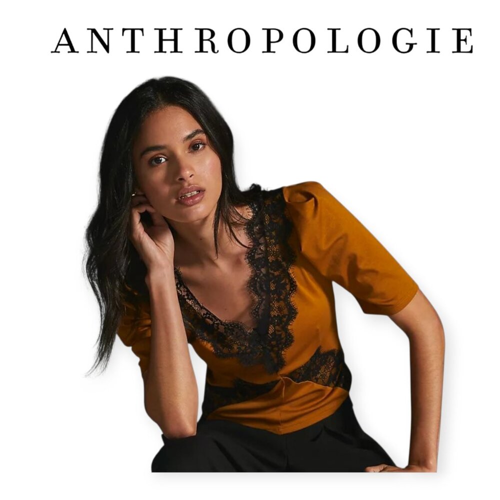 Anthropologie Lace-Trim Top in Mustard